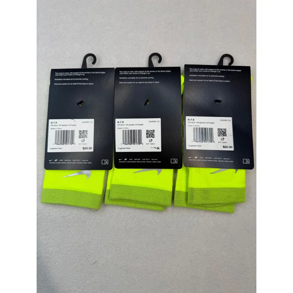 3 Nike Spark Lightweight Running Ankle Socks Volt Neon Yellow M 6-7.5 W 7.5-9